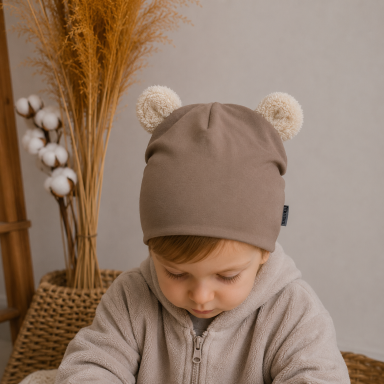 JERSEY  kepuriukas CAPPUCINO su minkštomis ausytėmis