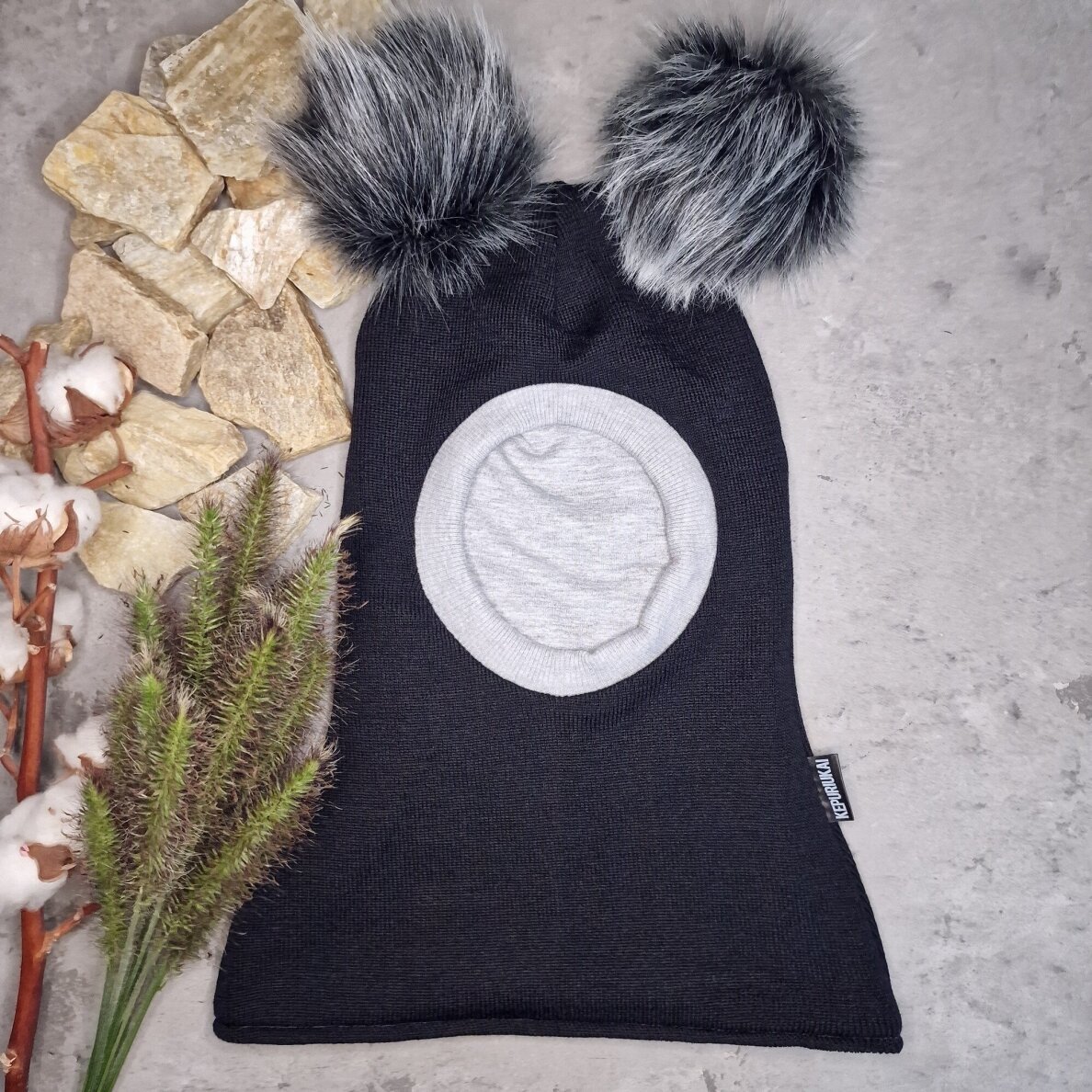 šaltuko nubučiuotas merino vilnos šalmukas  NAKTIS be bumbulų 4